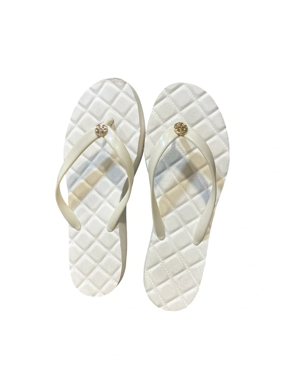 Tory Burch Willa Ivory Quilted Platform Thong Sandals with Gold Logo 8